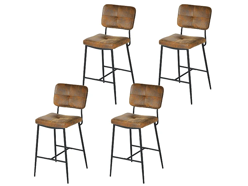 Lot De 4 Tabouret De Bar Industriel Avec Dossier Et Repose-pieds, Siège Rembourrés Marron
