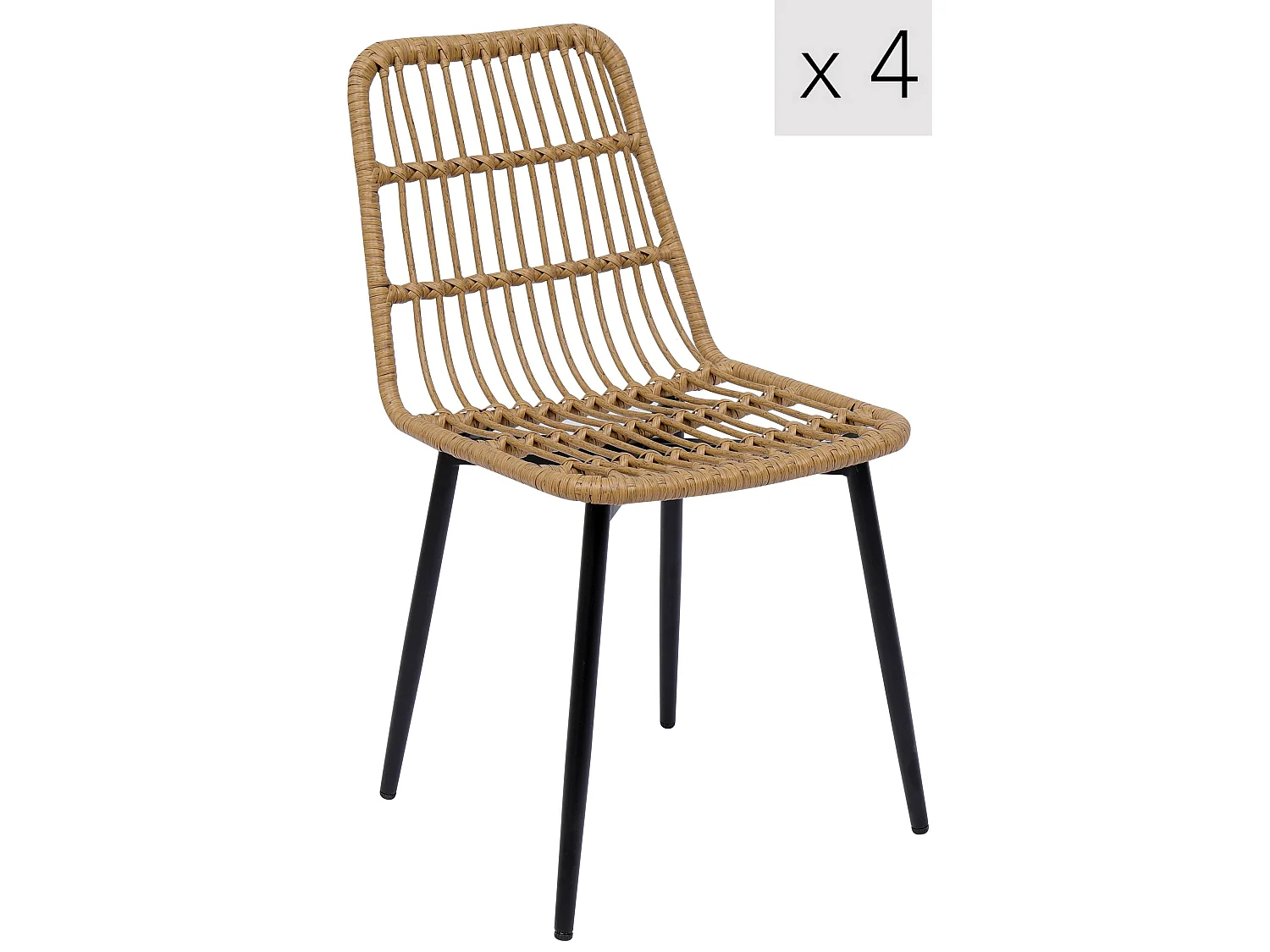 Lot de 4 chaises en métal et rotin
