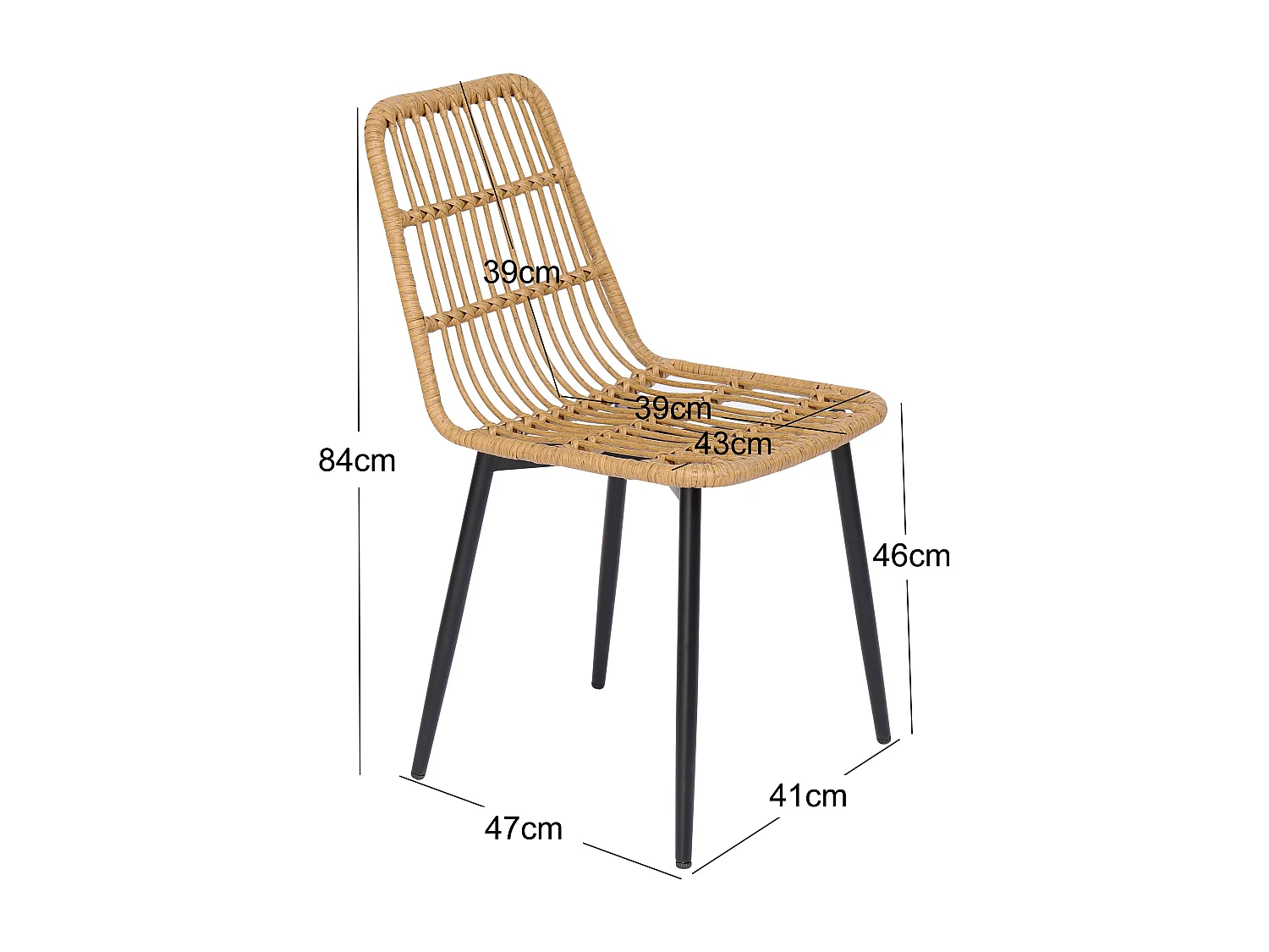 Lot de 4 chaises en métal et rotin