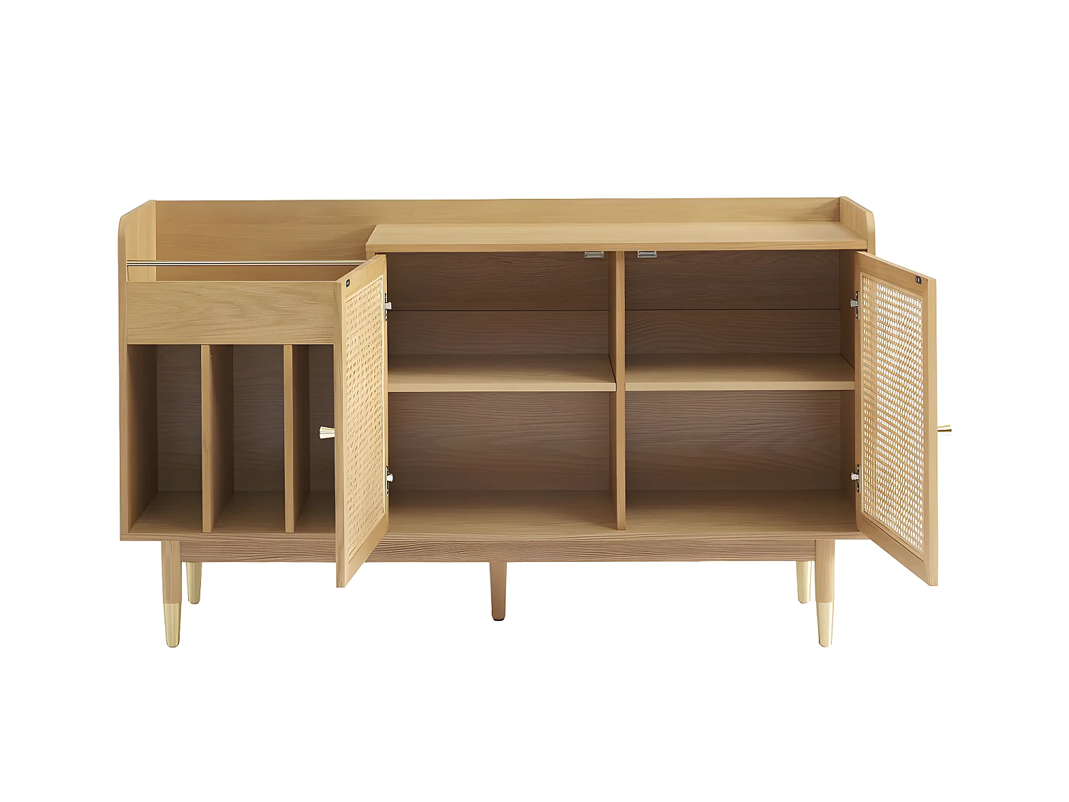 Bombong - Buffet avec rangement pour vinyles en bois et cannage L140cm - Bois clair