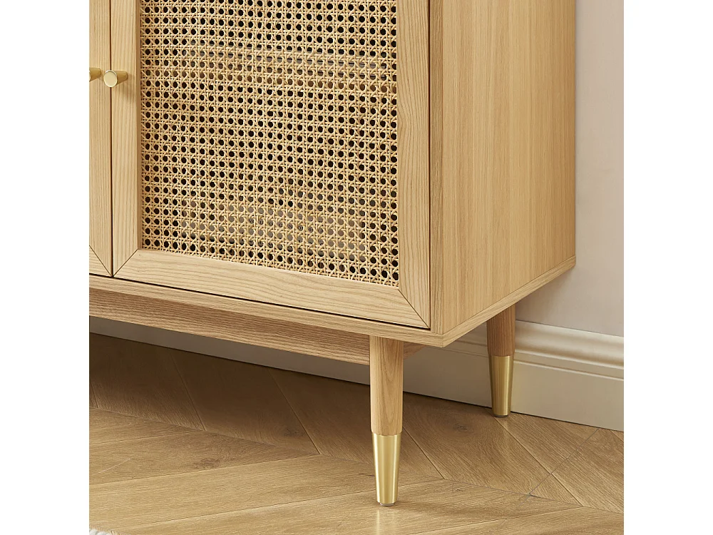Bombong - Buffet avec rangement pour vinyles en bois et cannage L140cm - Bois clair