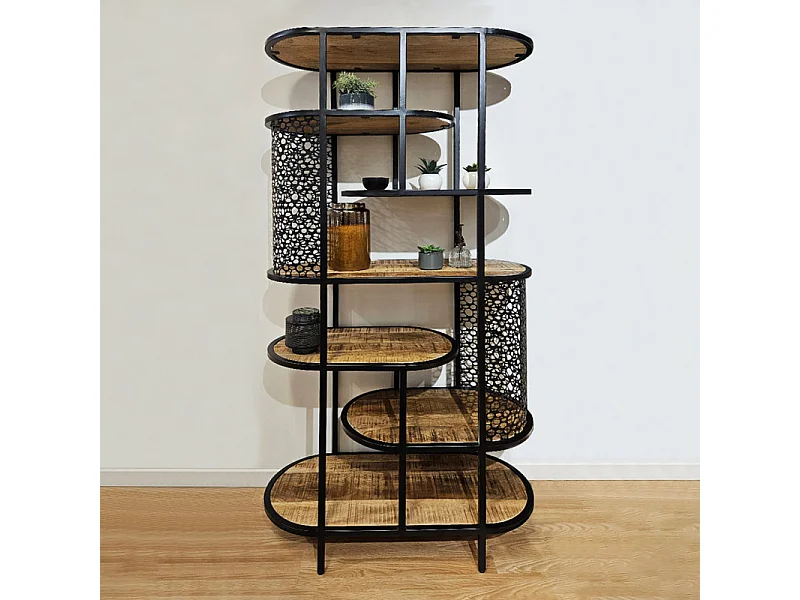 Bibliothèque déstructurée H.181 cm bois de manguier et métal - MANHO