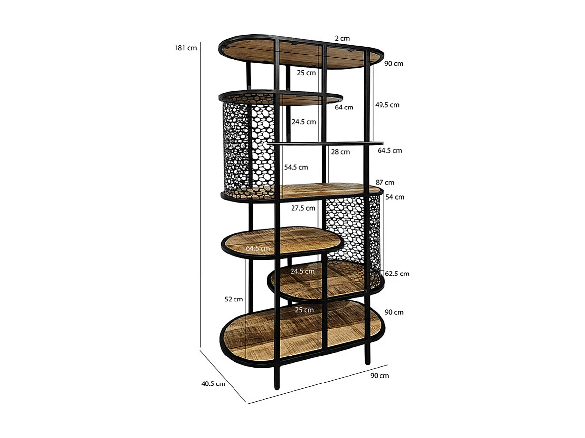 Bibliothèque déstructurée H.181 cm bois de manguier et métal - MANHO