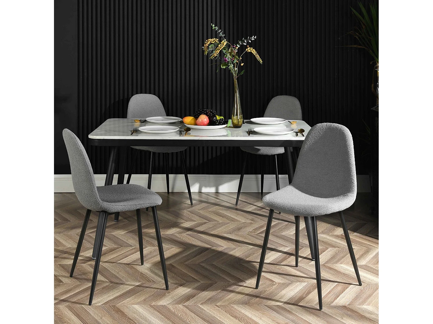 Lot De 4 Chaises De Salle À Manger Scandinave Avec Dossier Assise Rembourrée, Gris