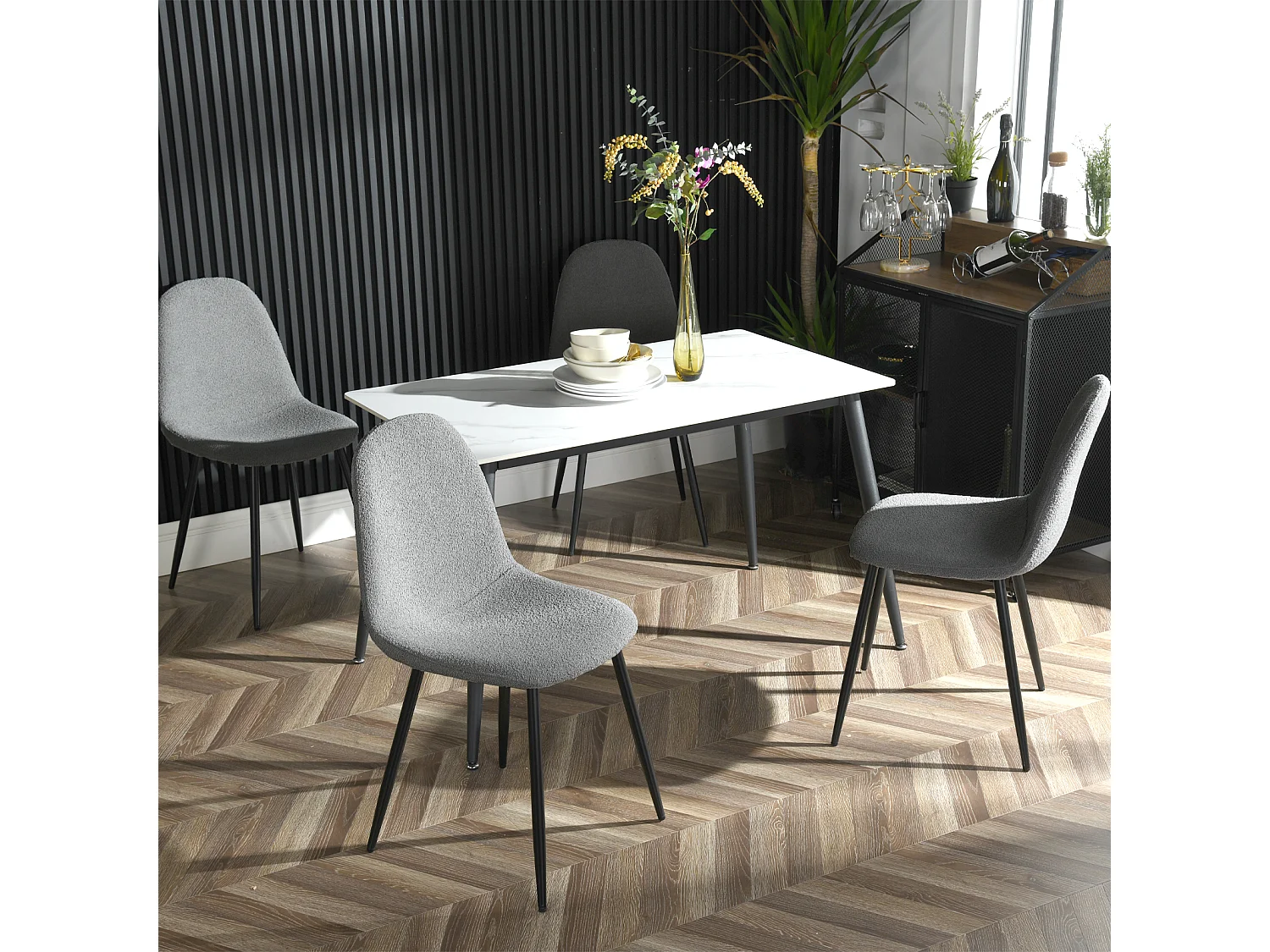 Lot De 4 Chaises De Salle À Manger Scandinave Avec Dossier Assise Rembourrée, Gris