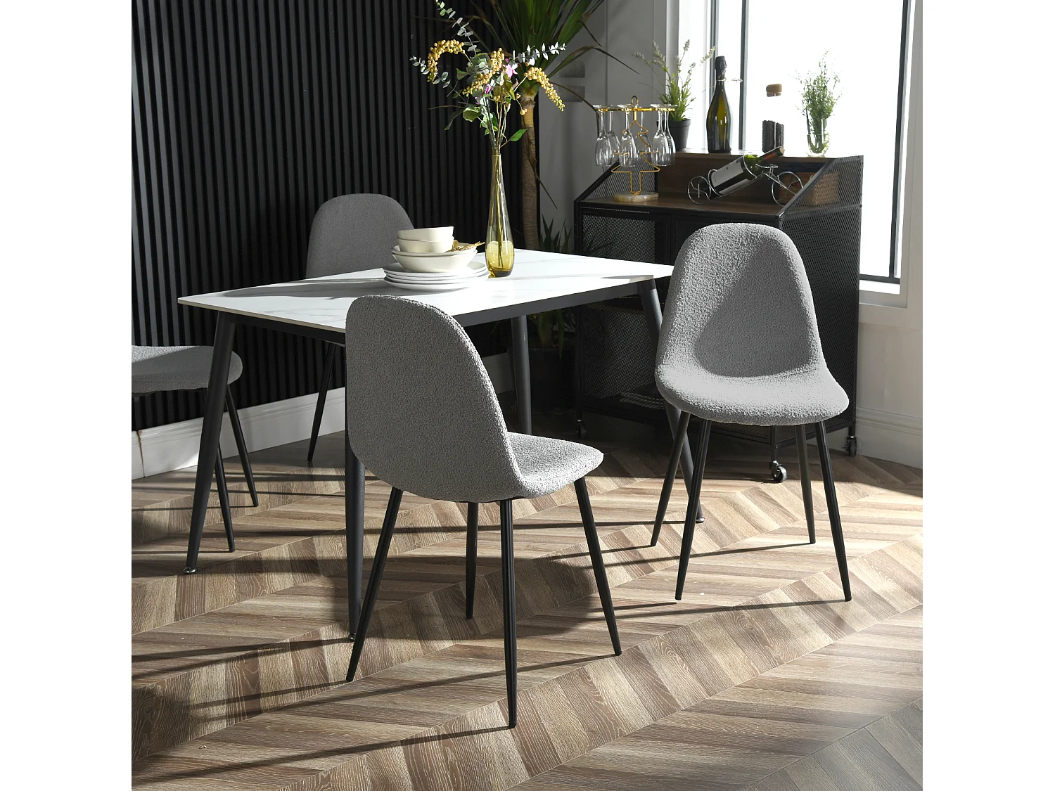 Lot De 4 Chaises De Salle À Manger Scandinave Avec Dossier Assise Rembourrée, Gris