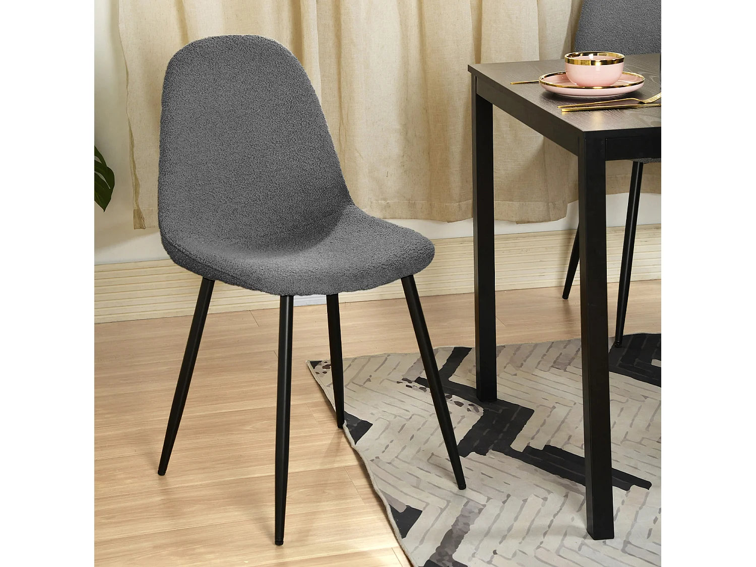 Lot De 4 Chaises De Salle À Manger Scandinave Avec Dossier Assise Rembourrée, Gris