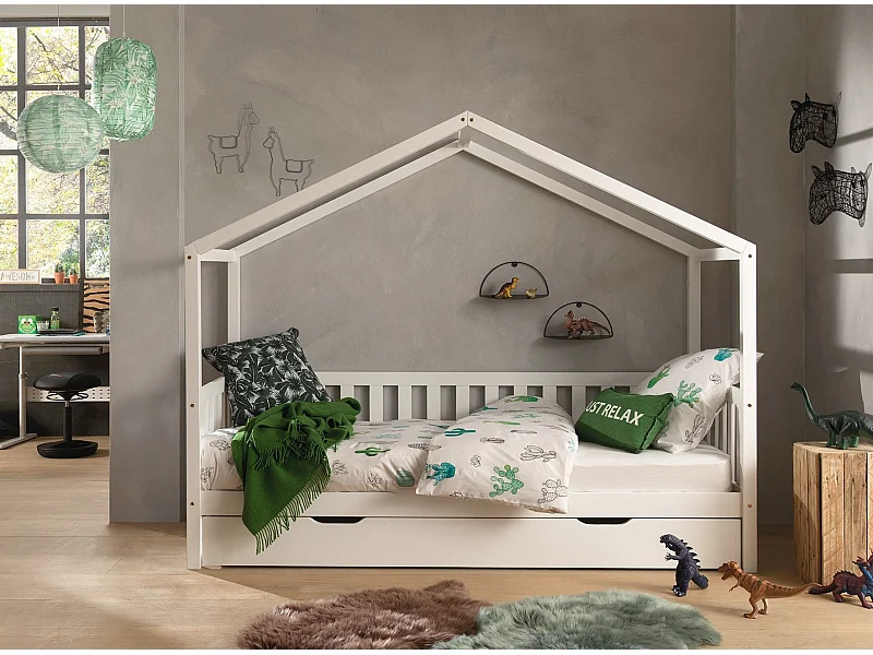 Pack - Lit Enfant, Barrière & Tiroir "Dallas II" 90x200cm Blanc