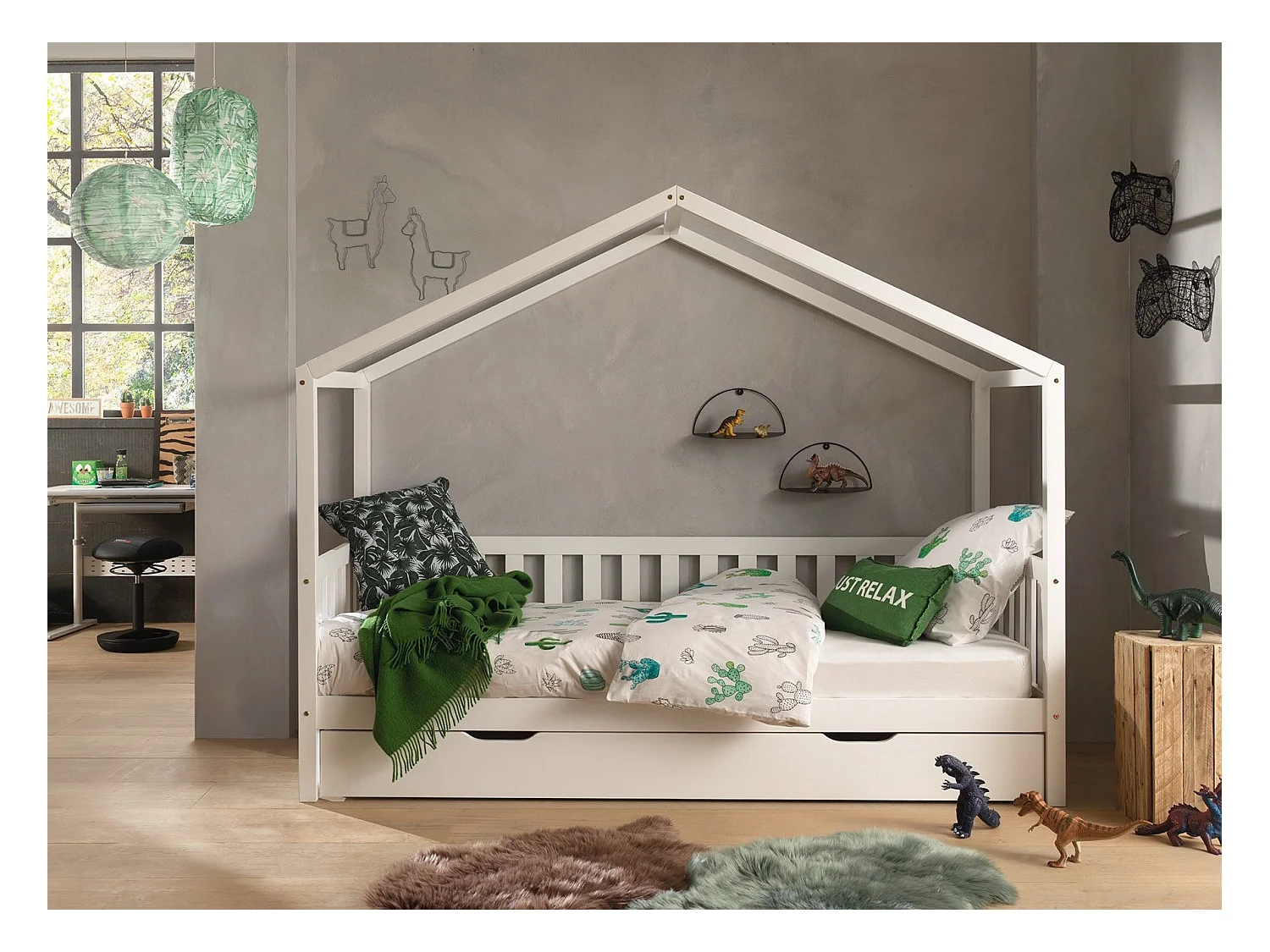 Pack - Lit Enfant, Barrière & Tiroir "Dallas II" 90x200cm Blanc