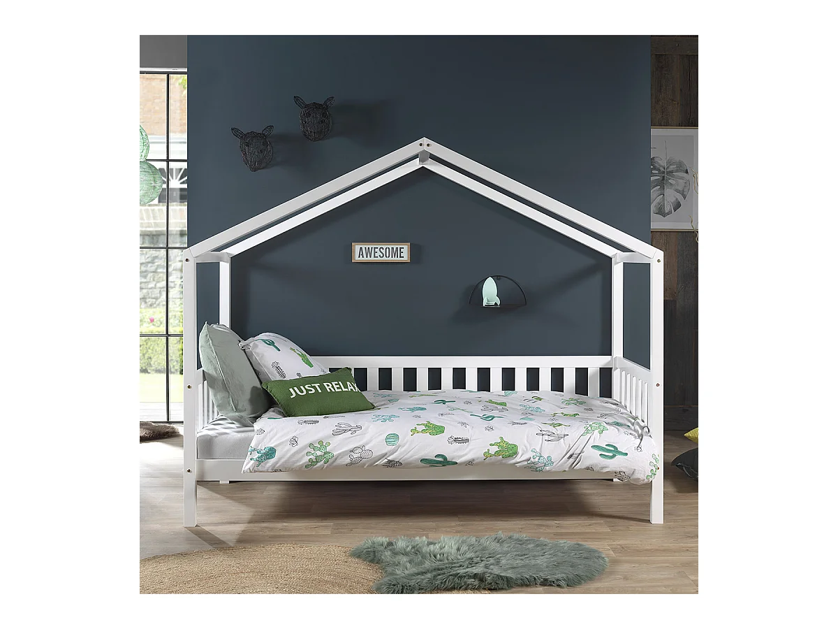 Pack - Lit Enfant, Barrière & Tiroir "Dallas II" 90x200cm Blanc