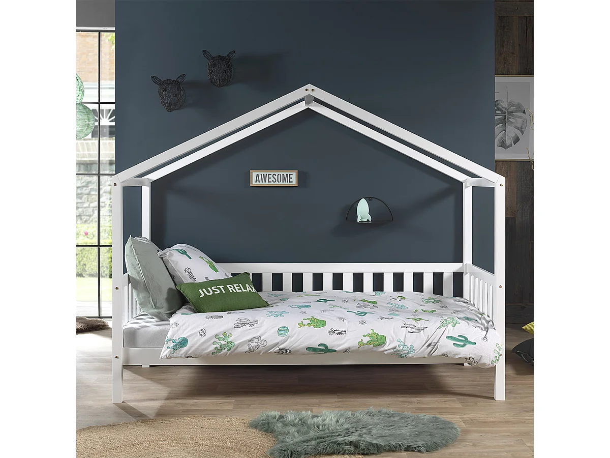 Pack - Lit Enfant, Barrière & Tiroir "Dallas II" 90x200cm Blanc