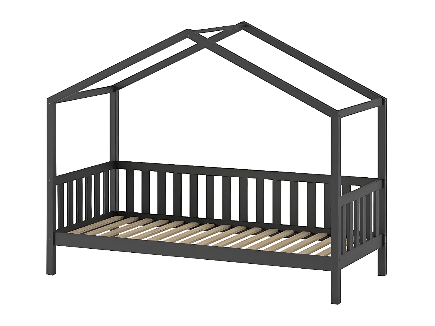 Lit cabane 90x200 sommier et tiroir inclus Dallas Anthracite