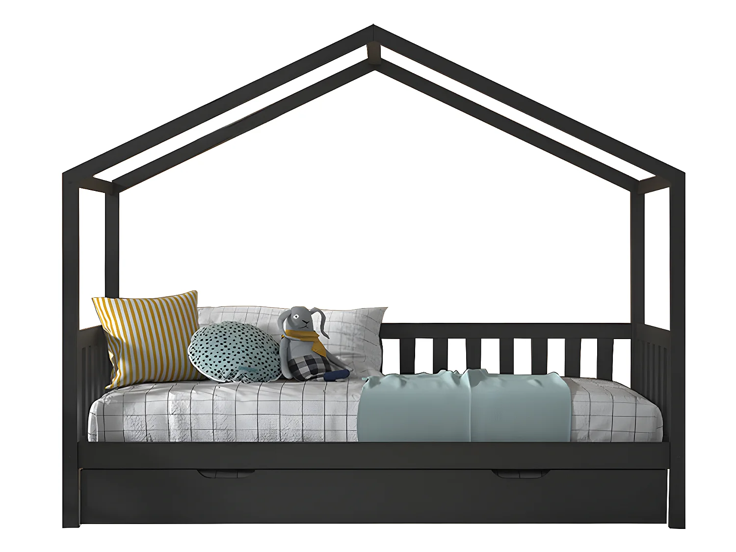 Lit cabane 90x200 sommier et tiroir inclus Dallas Anthracite