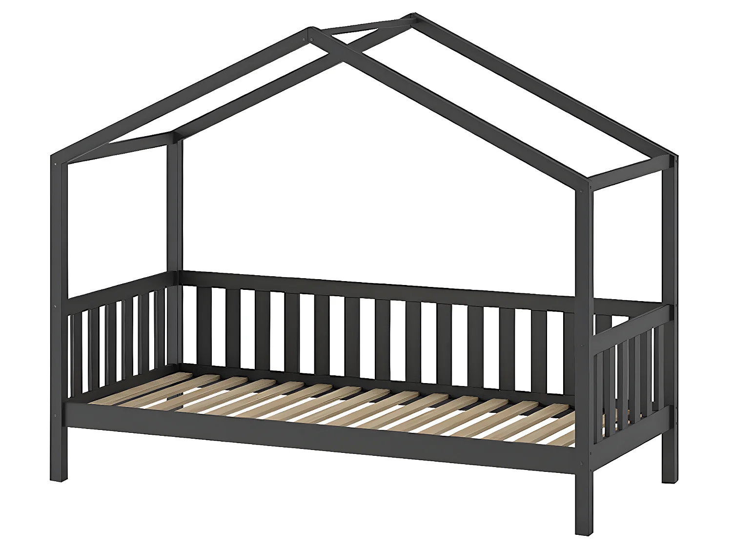 Lit cabane 90x200 sommier et tiroir inclus Dallas Anthracite