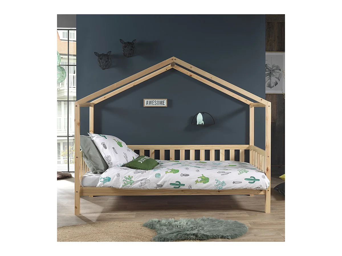 Pack - Lit Enfant, Barrière & Tiroir "Dallas II" 90x200cm Naturel