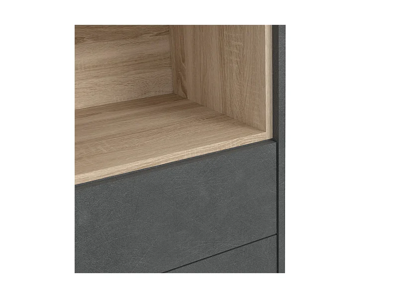 Étagère haute décor béton gris chêne clair et pieds noir - MADDY