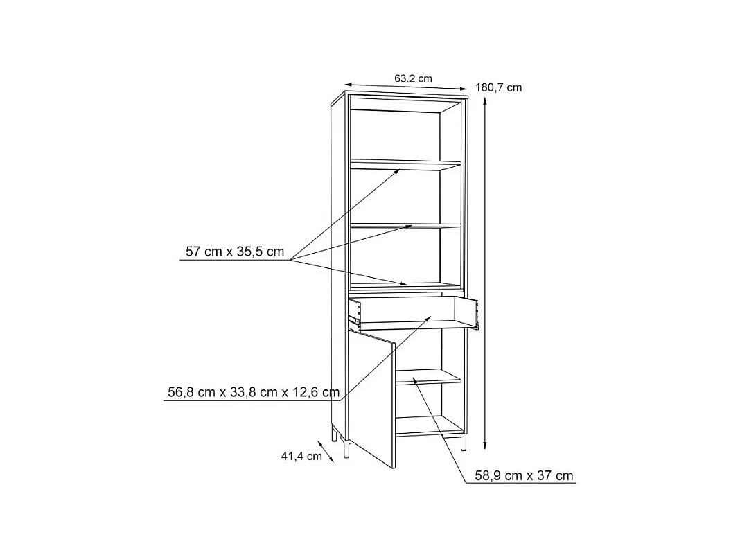 Étagère haute décor béton gris chêne clair et pieds noir - MADDY