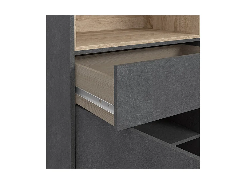 Étagère haute décor béton gris chêne clair et pieds noir - MADDY