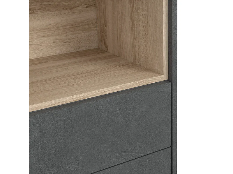 Étagère haute décor béton gris chêne clair et pieds noir - MADDY