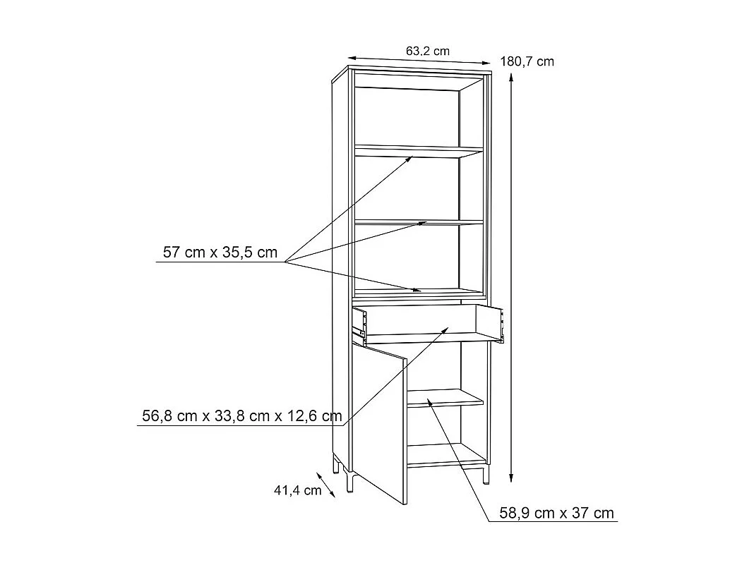 Étagère haute décor béton gris chêne clair et pieds noir - MADDY