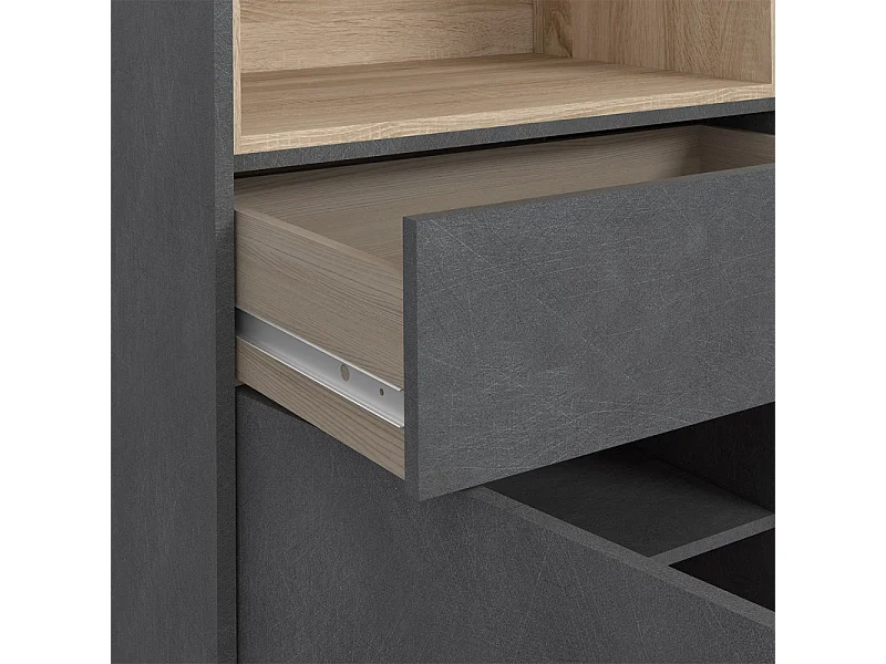 Étagère haute décor béton gris chêne clair et pieds noir - MADDY