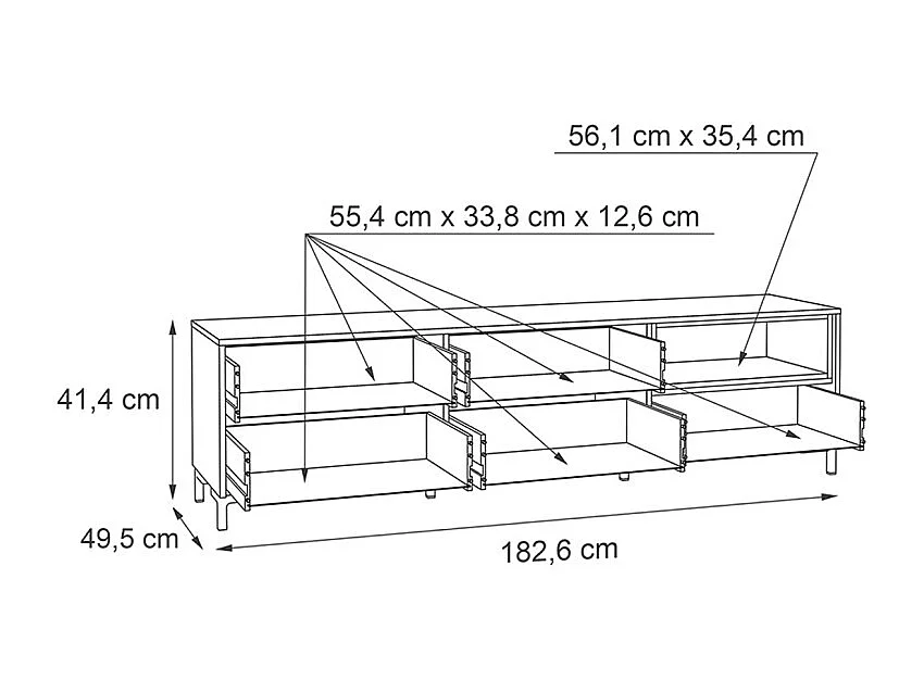 Meuble TV décor béton gris chêne clair et pieds noir - MADDY