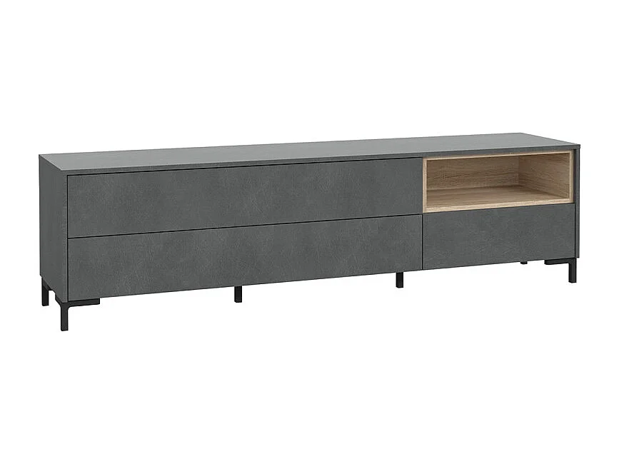 Meuble TV décor béton gris chêne clair et pieds noir - MADDY