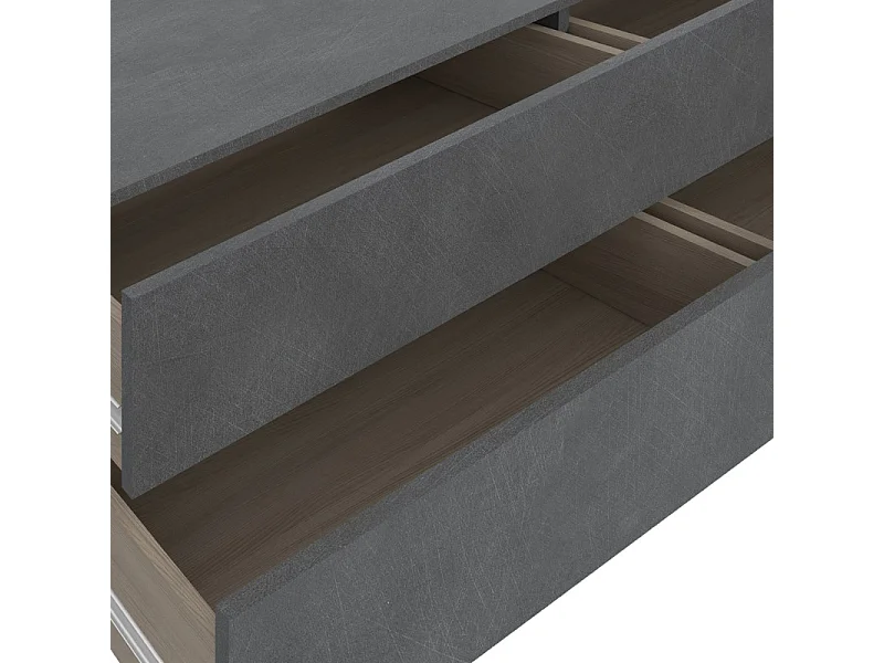 Meuble TV décor béton gris chêne clair et pieds noir - MADDY