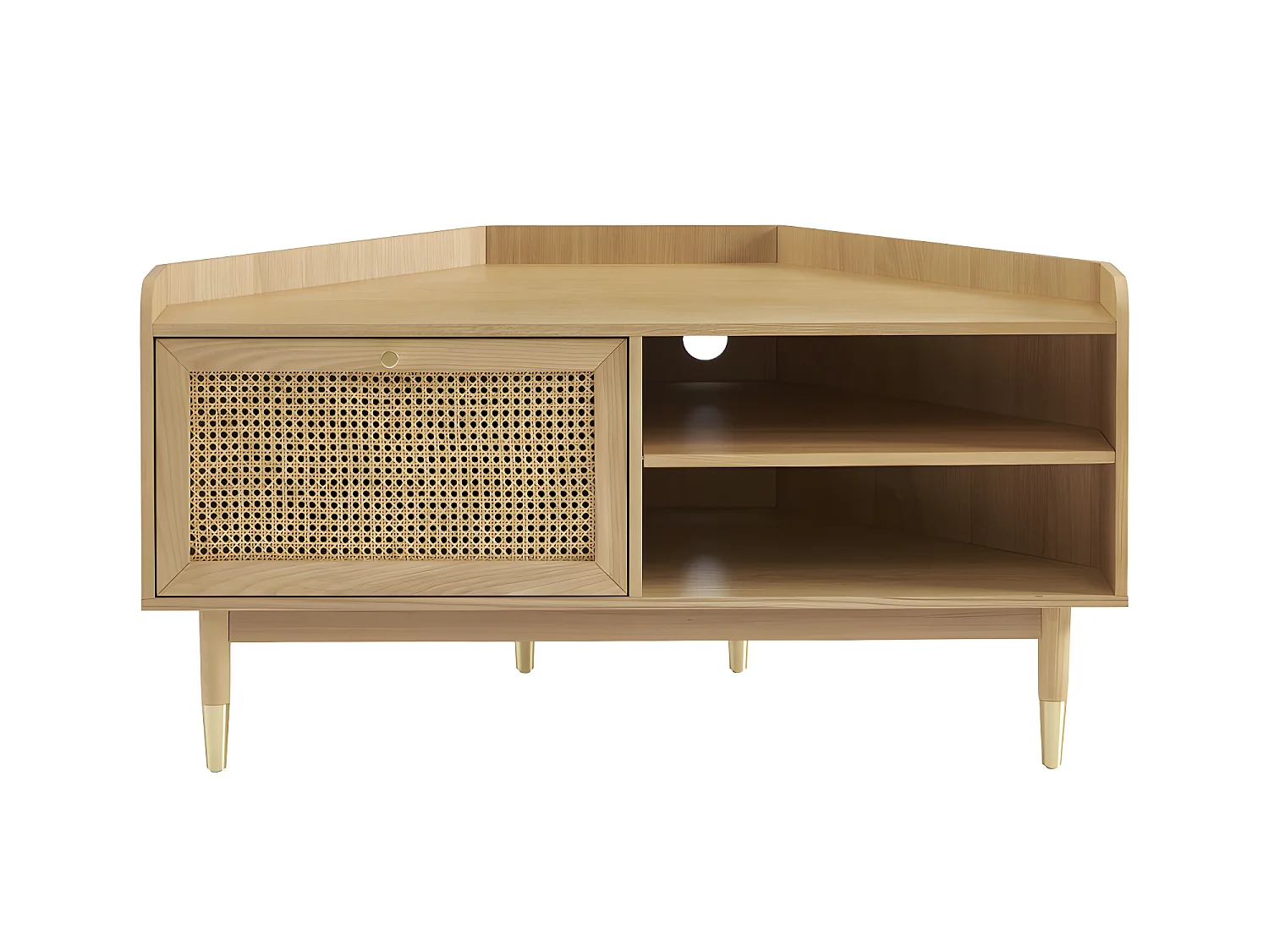 Bombong - Meuble tv d'angle en bois et cannage L120cm - Bois clair