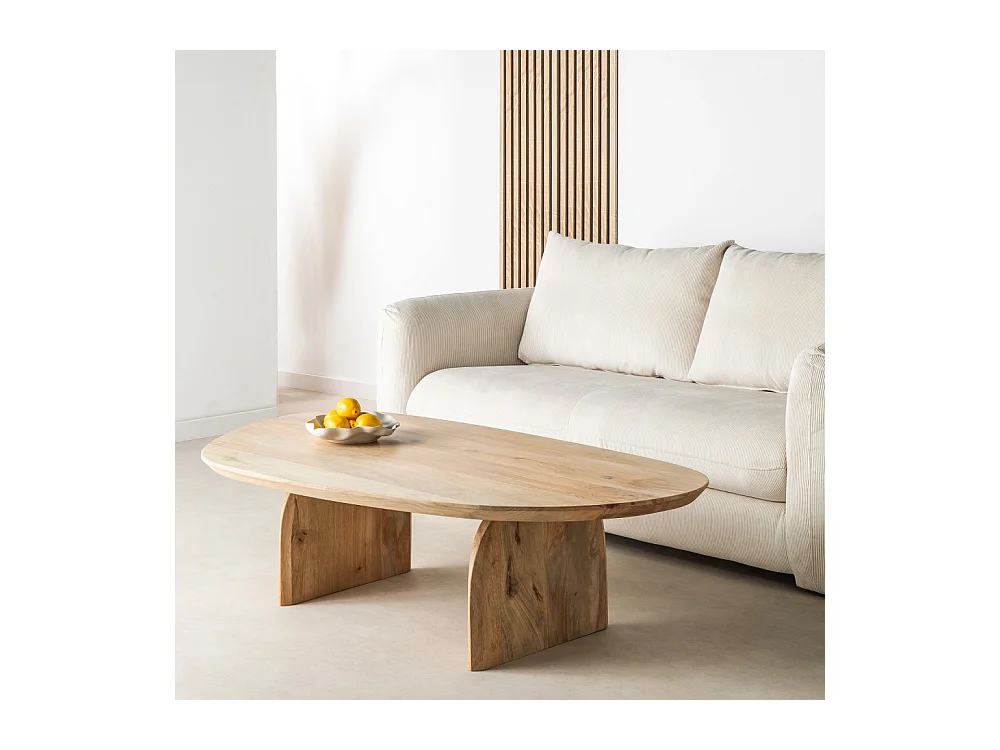 Malang - Table basse organique en bois massif de manguier - Bois clair