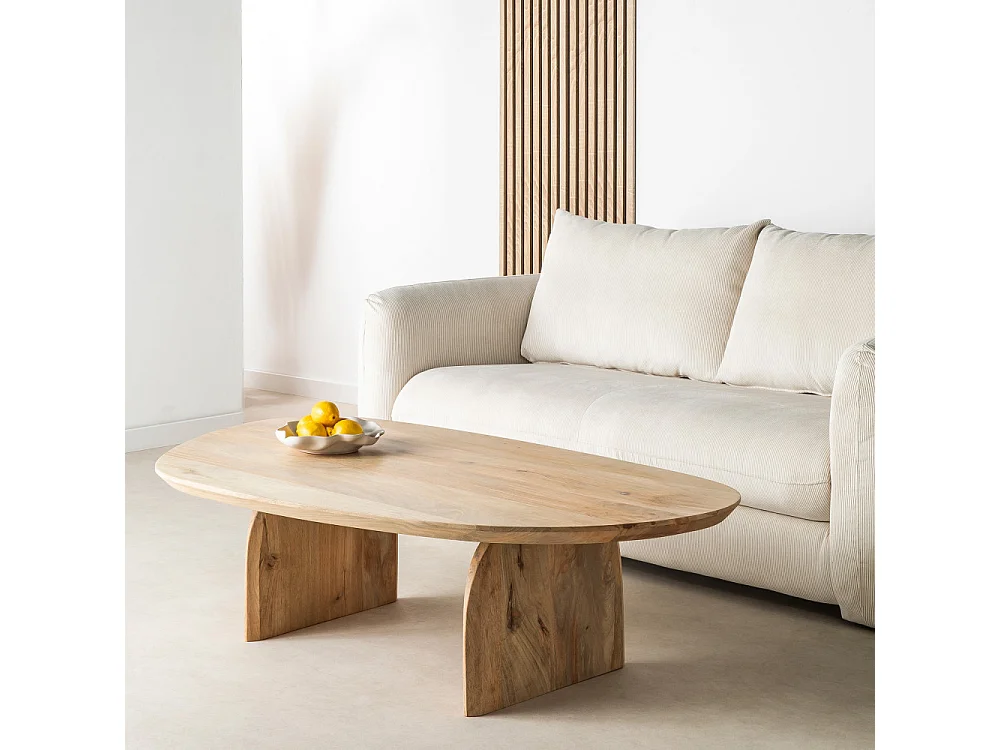 Malang - Table basse organique en bois massif de manguier - Bois clair
