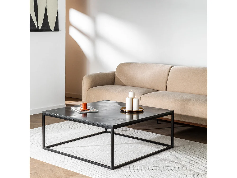 Saku - Table basse carrée en marbre et métal 100x100cm - Noir