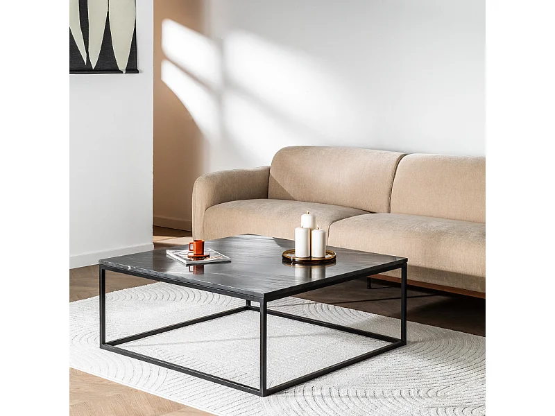 Saku - Table basse carrée en marbre et métal 100x100cm - Noir