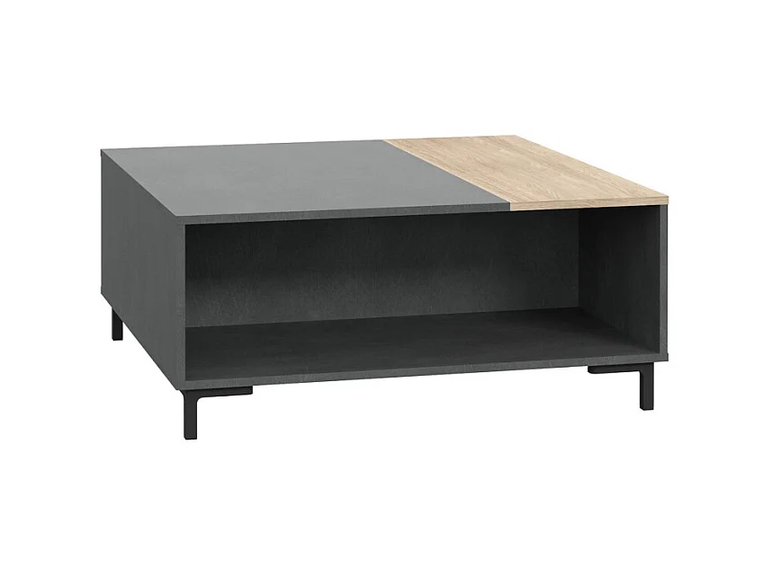 Table basse décor béton gris chêne clair et pieds noir - MADDY