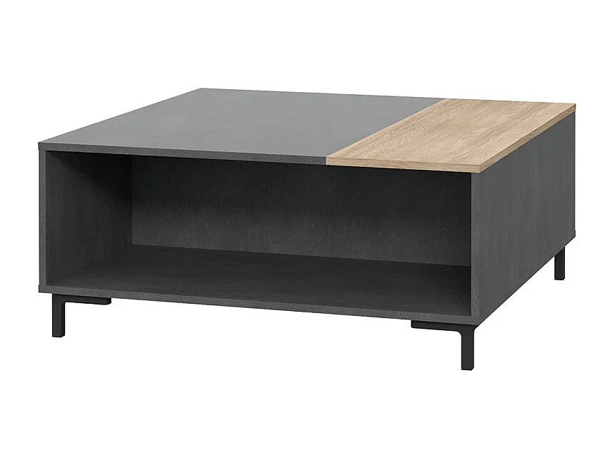 Table basse décor béton gris chêne clair et pieds noir - MADDY