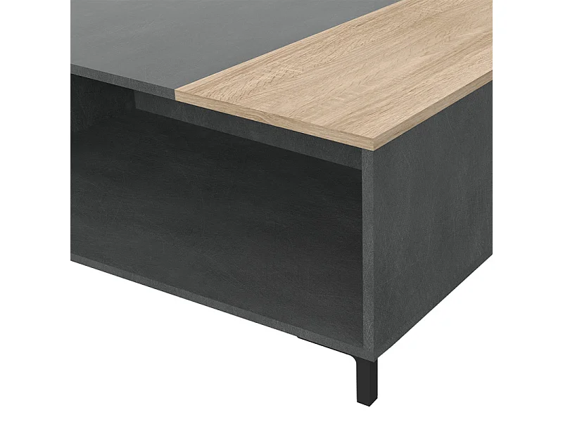 Table basse décor béton gris chêne clair et pieds noir - MADDY