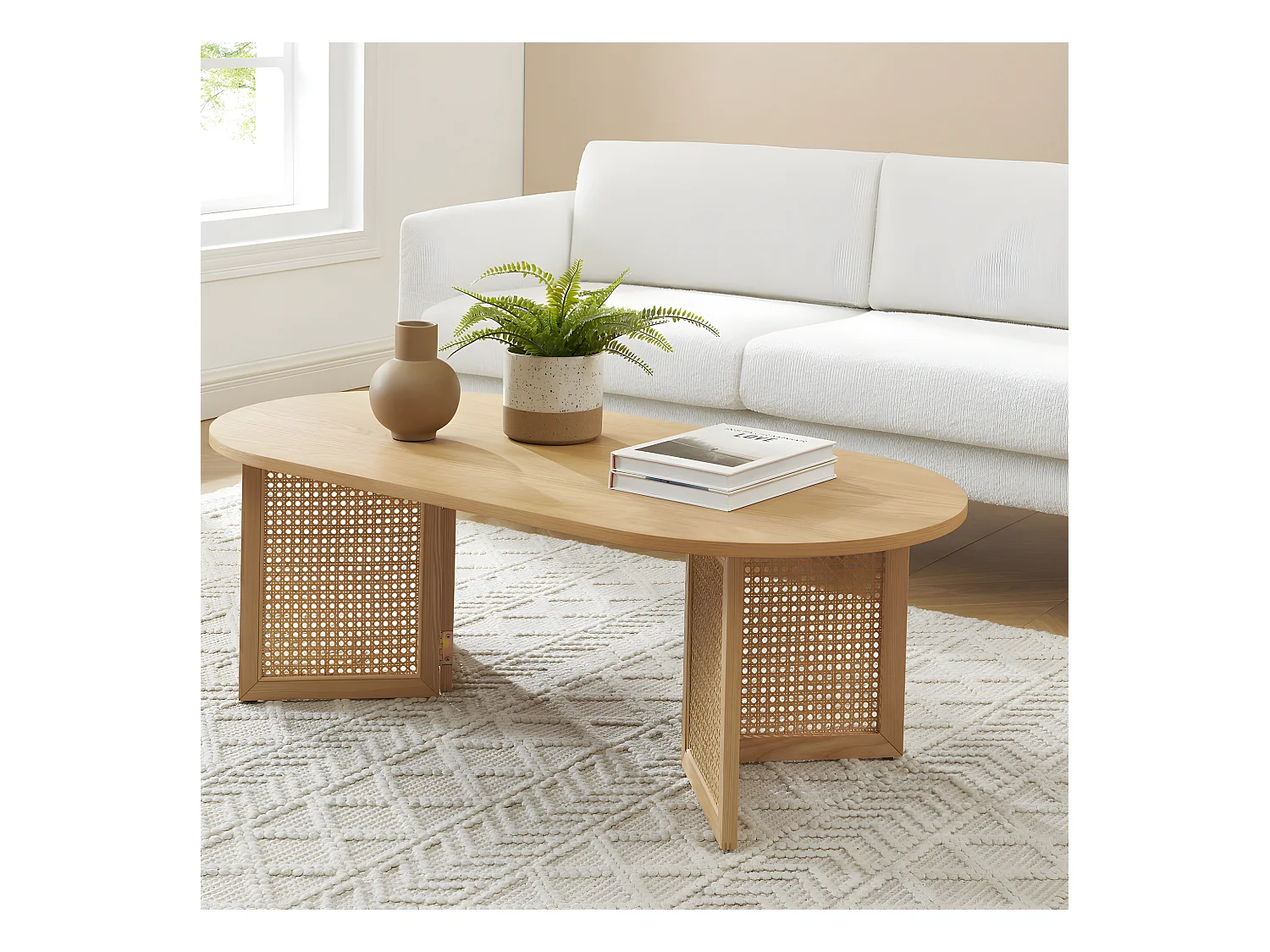 Bombong - Table basse en bois et cannage L120cm - Bois clair