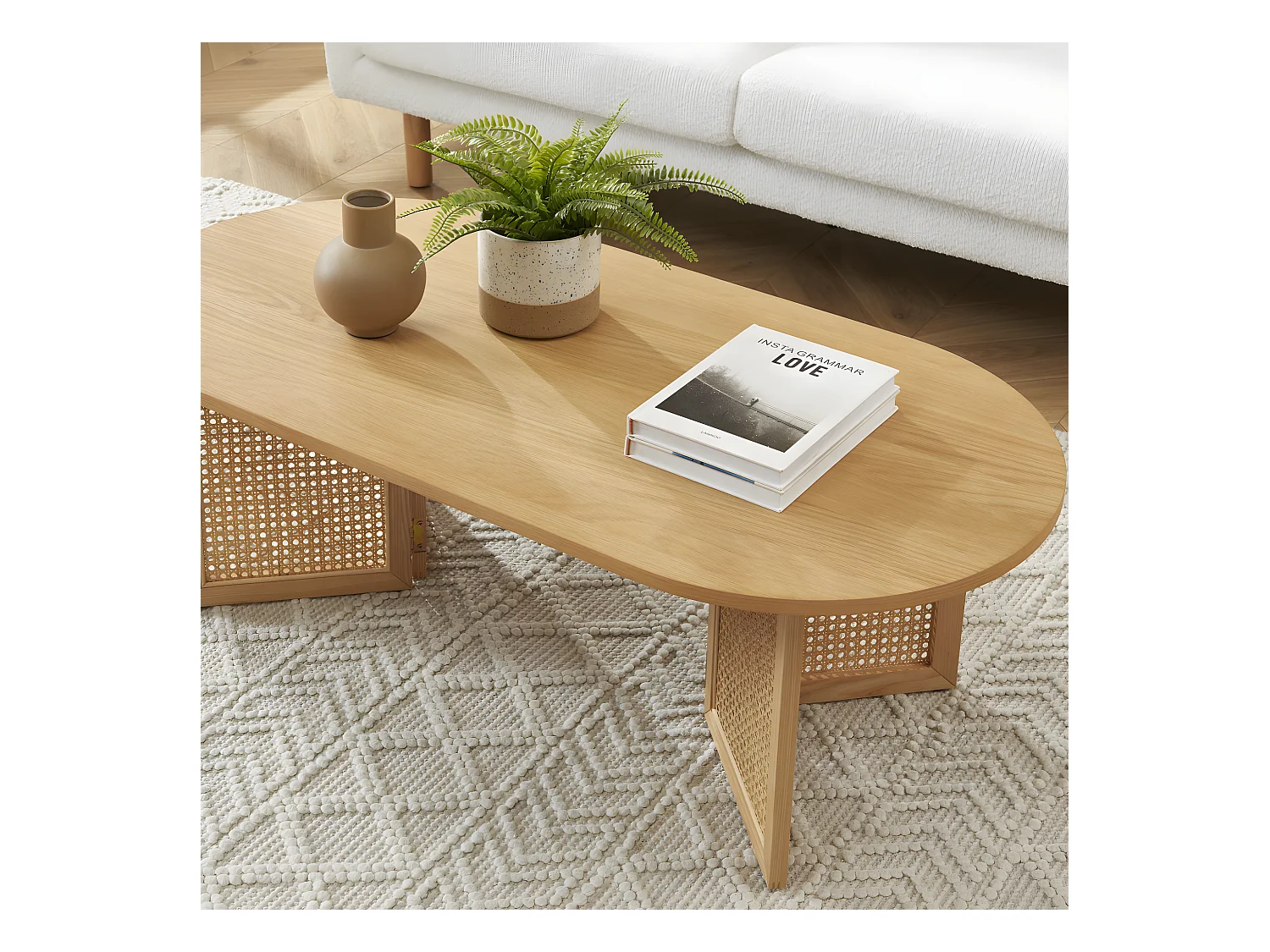 Bombong - Table basse en bois et cannage L120cm - Bois clair