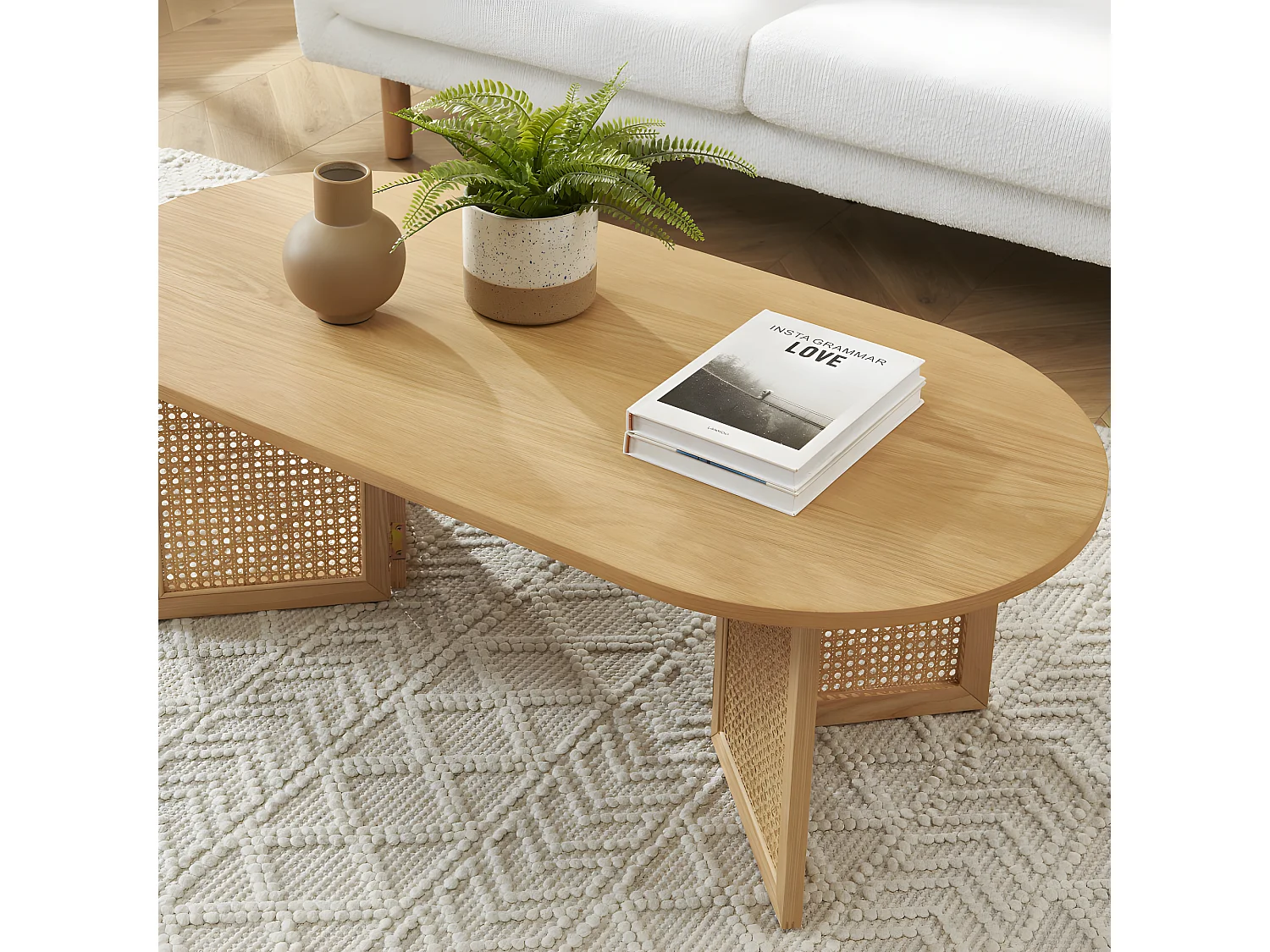 Bombong - Table basse en bois et cannage L120cm - Bois clair