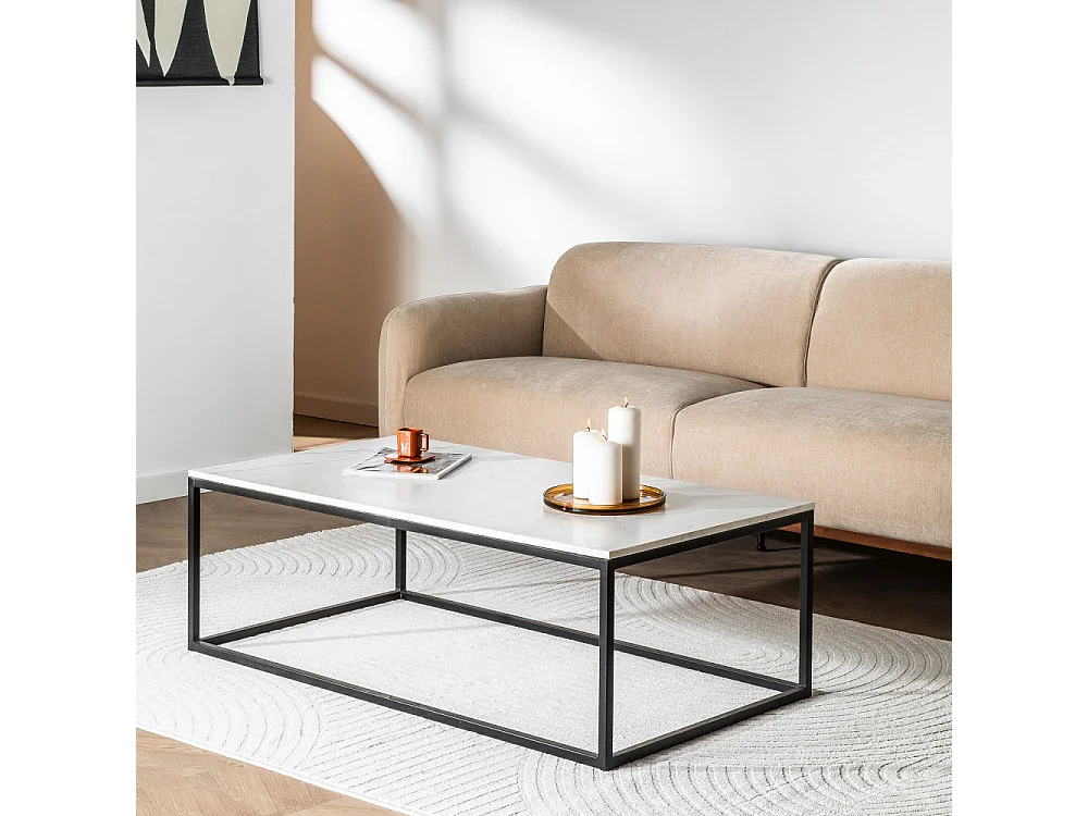 Saku - Table basse en marbre et métal 120x65cm - Blanc