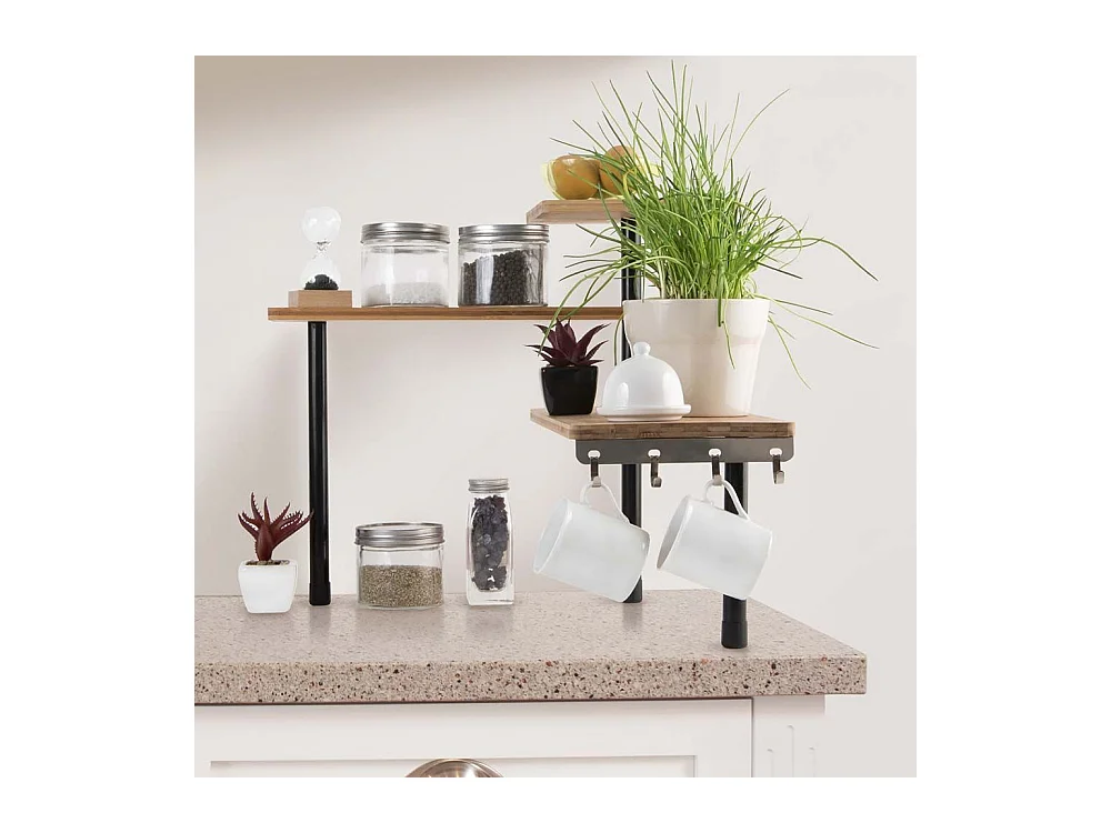 Etagere D Angle Modulable 3 Niveaux En Bambou Marron, Noir