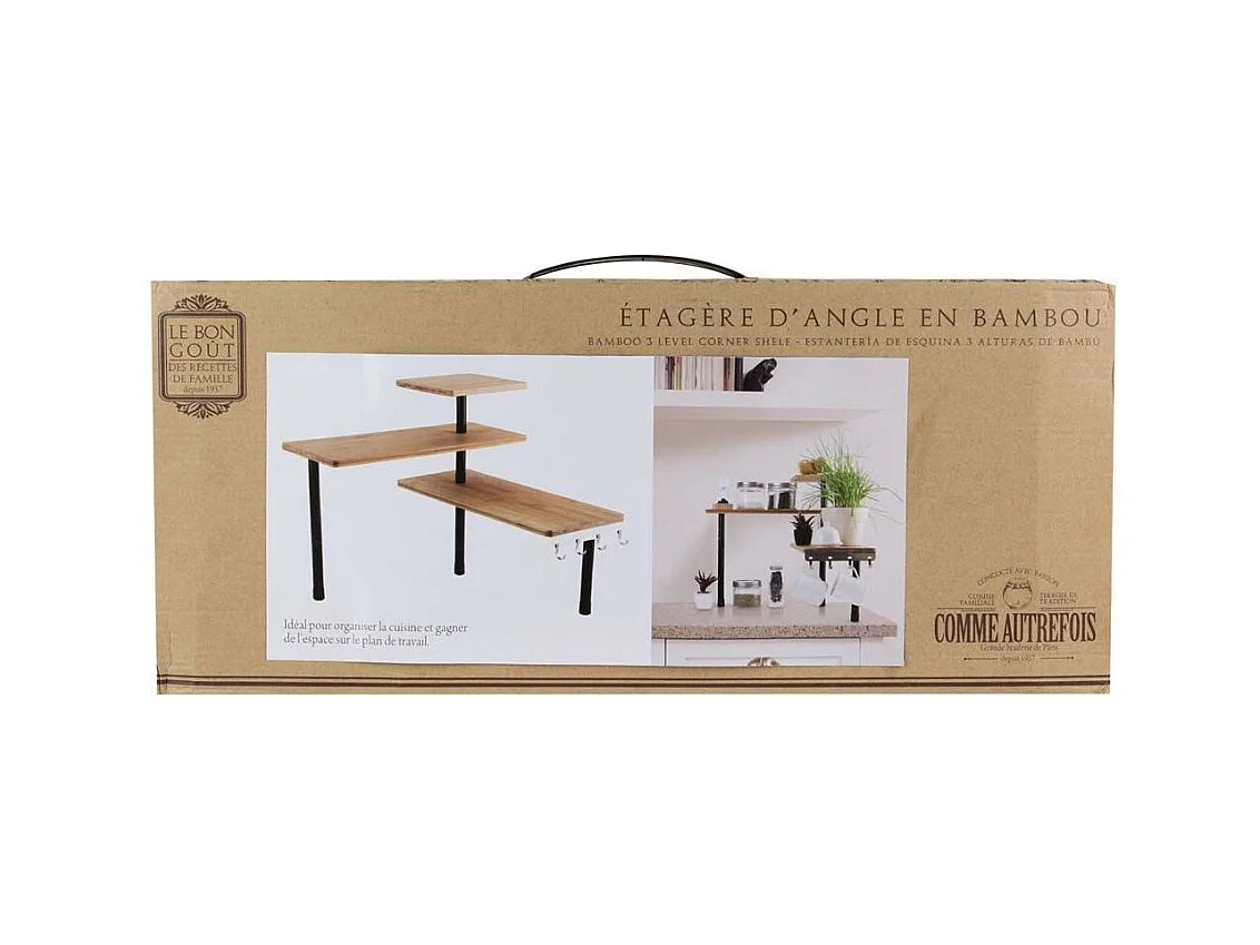 Etagere D Angle Modulable 3 Niveaux En Bambou Marron, Noir