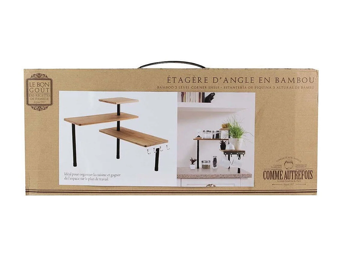 Etagere D Angle Modulable 3 Niveaux En Bambou Marron, Noir