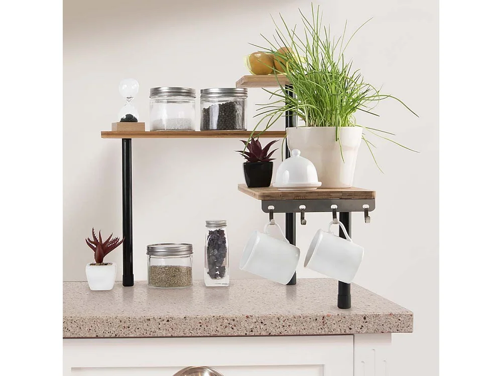 Etagere D Angle Modulable 3 Niveaux En Bambou Marron, Noir