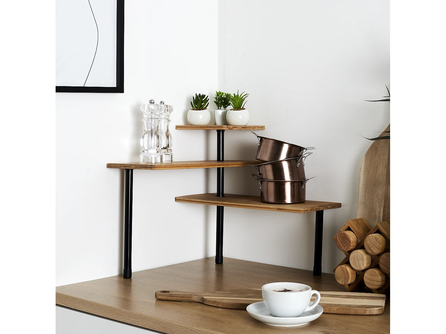 Estantería modular de esquina para cocina, 3 niveles