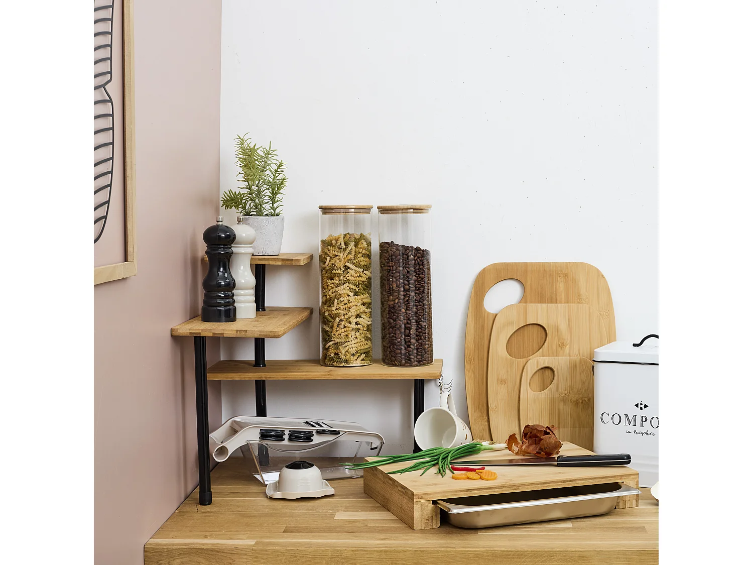 Estantería modular de esquina para cocina, 3 niveles