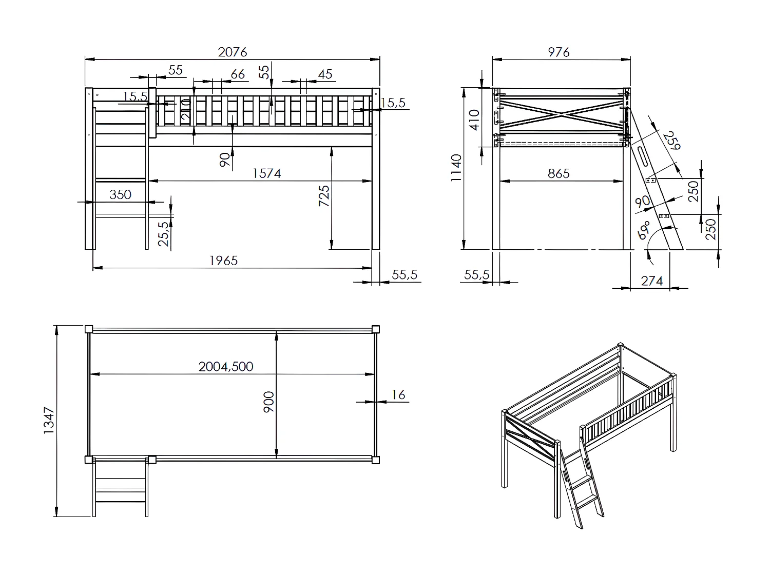 Lit Enfant "Scott" 90x200cm Blanc