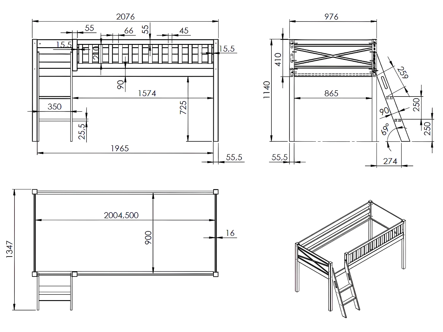 Lit Enfant "Scott" 90x200cm Blanc
