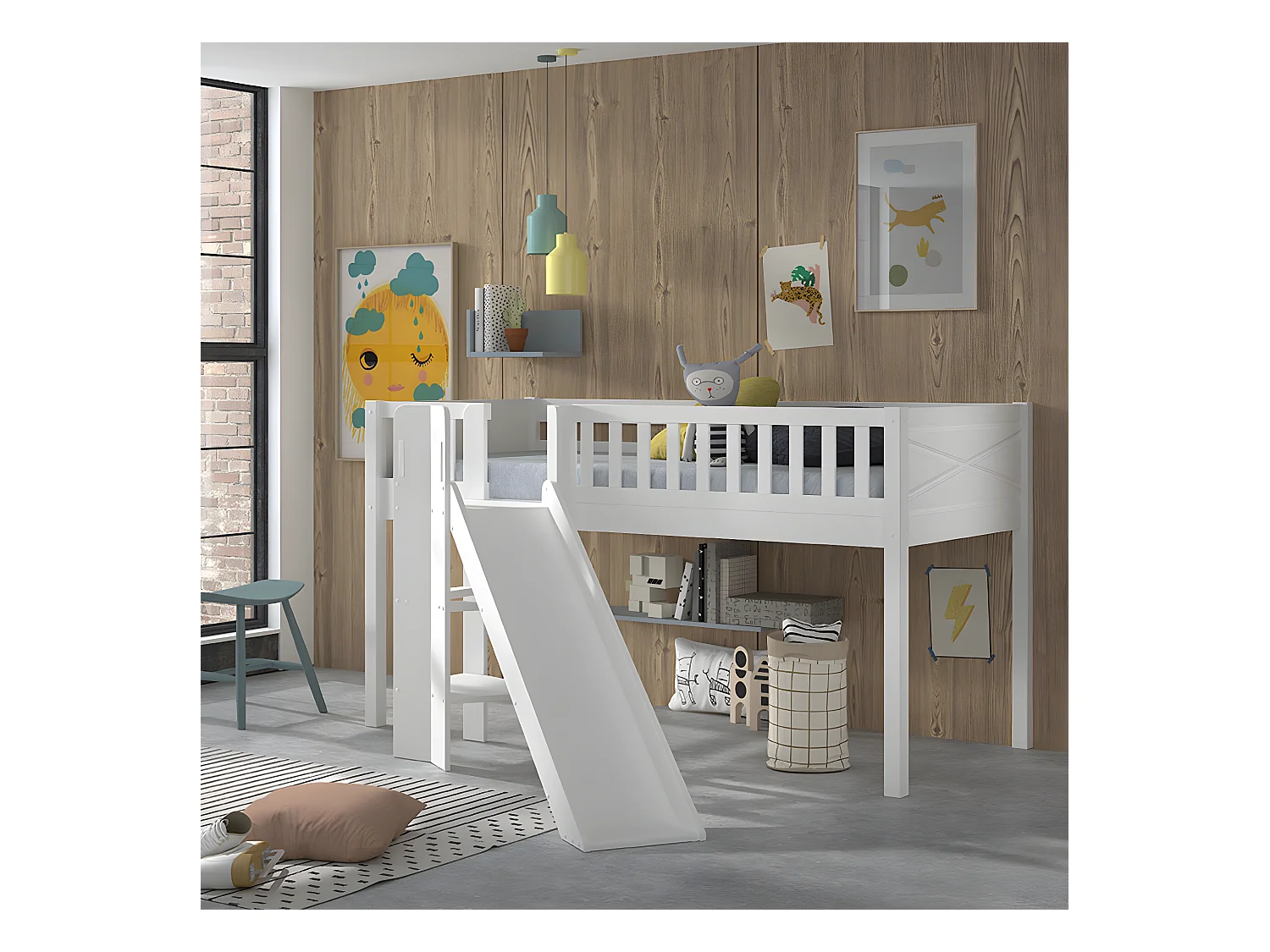 Lit Enfant Toboggan "Scott" 90x200cm Blanc