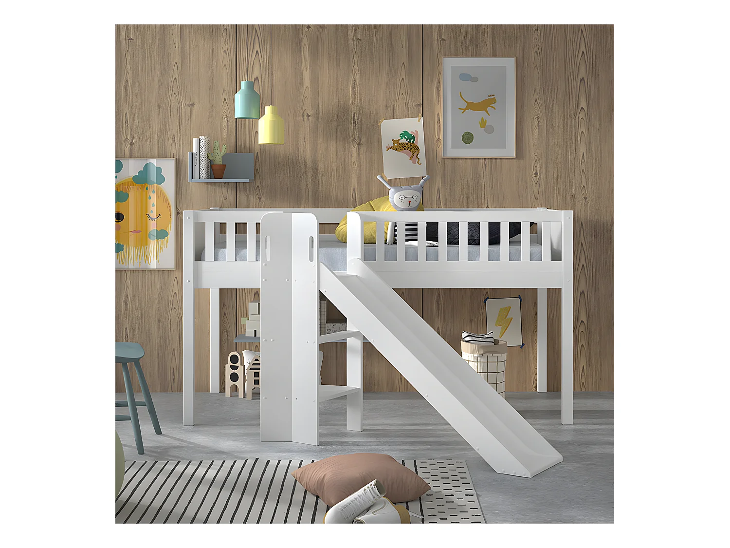 Lit Enfant Toboggan "Scott" 90x200cm Blanc